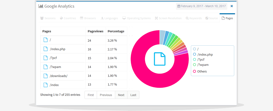 google analytics screen pages