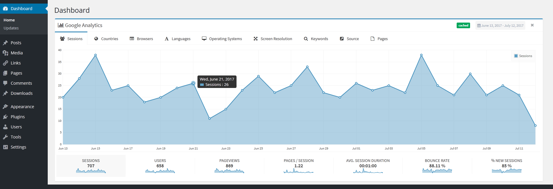 google analytics widget for wordpress